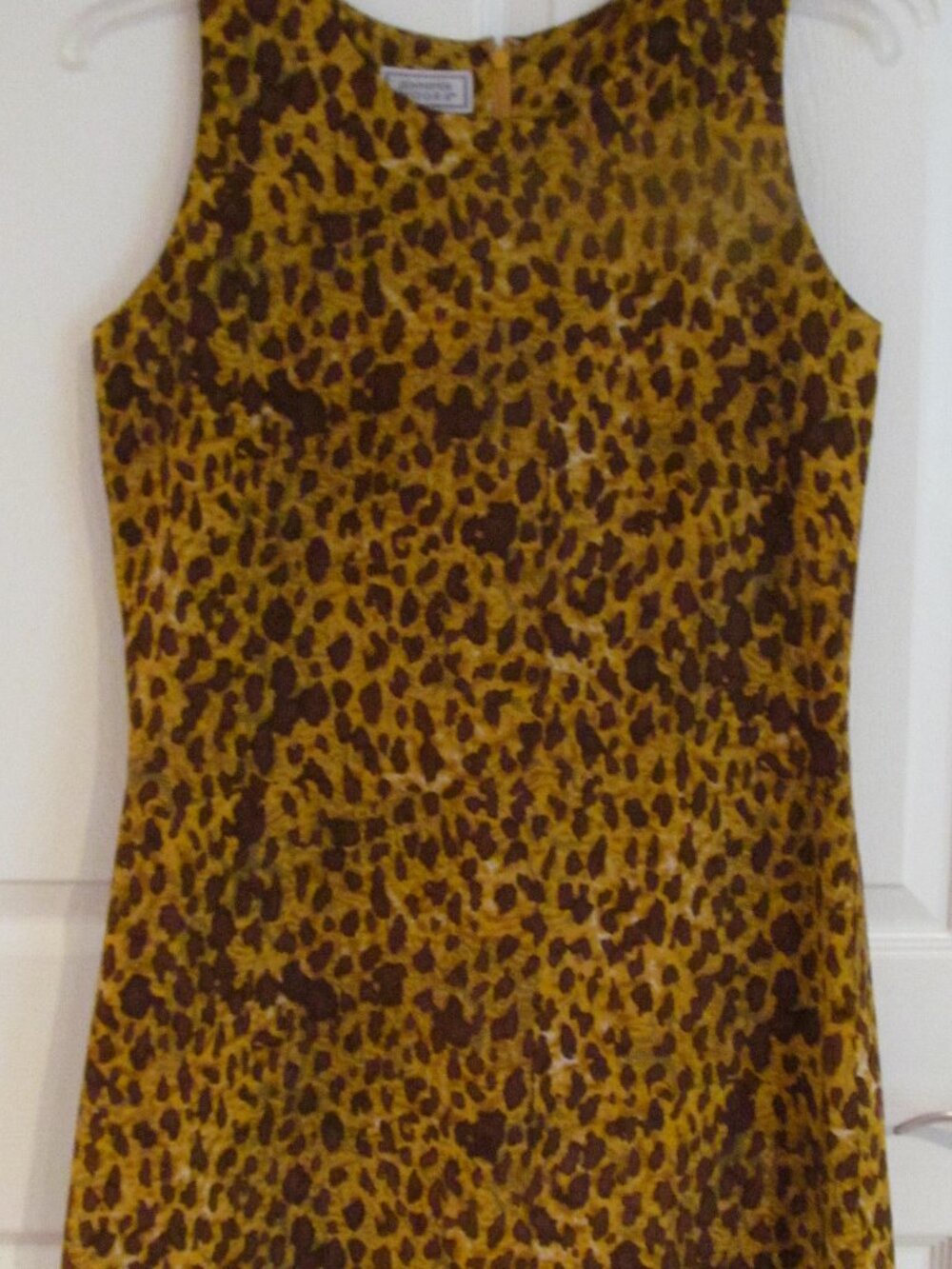 VINTAGE JENNIFER MOORE SLEEVELESS SILK ANIMAL PRINT DRESS SZ 8